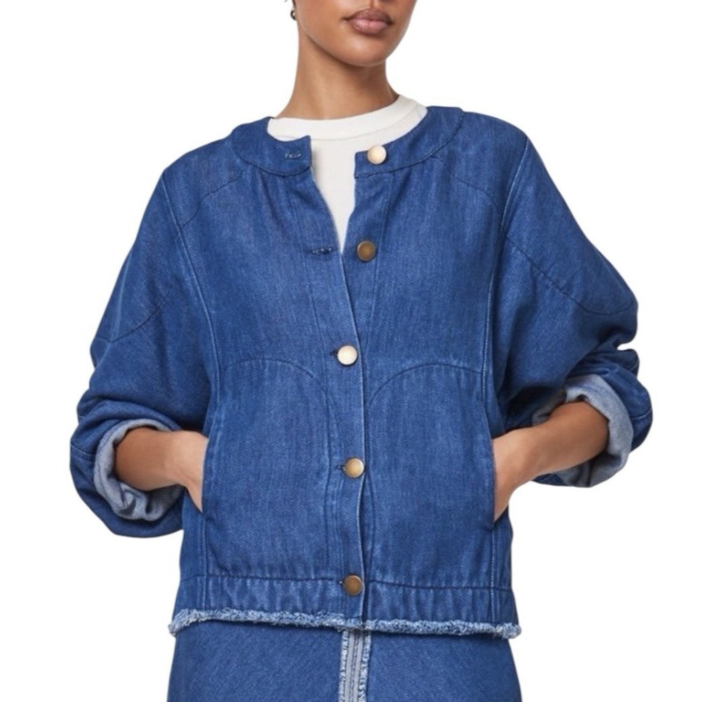 Raquel Allegra Jacket Women's Size 0 Oversized Button Front Pockets Blue